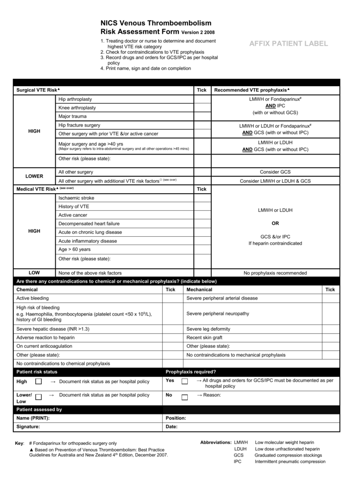 Venous Thromboembolism Vte Risk Assessment Tool - Bank2home.com