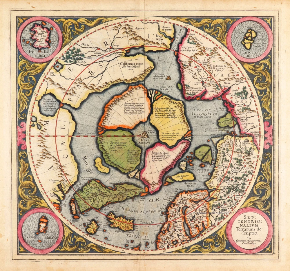 North Pole by Gerard Mercator, first state published by Rumold Mercator ...