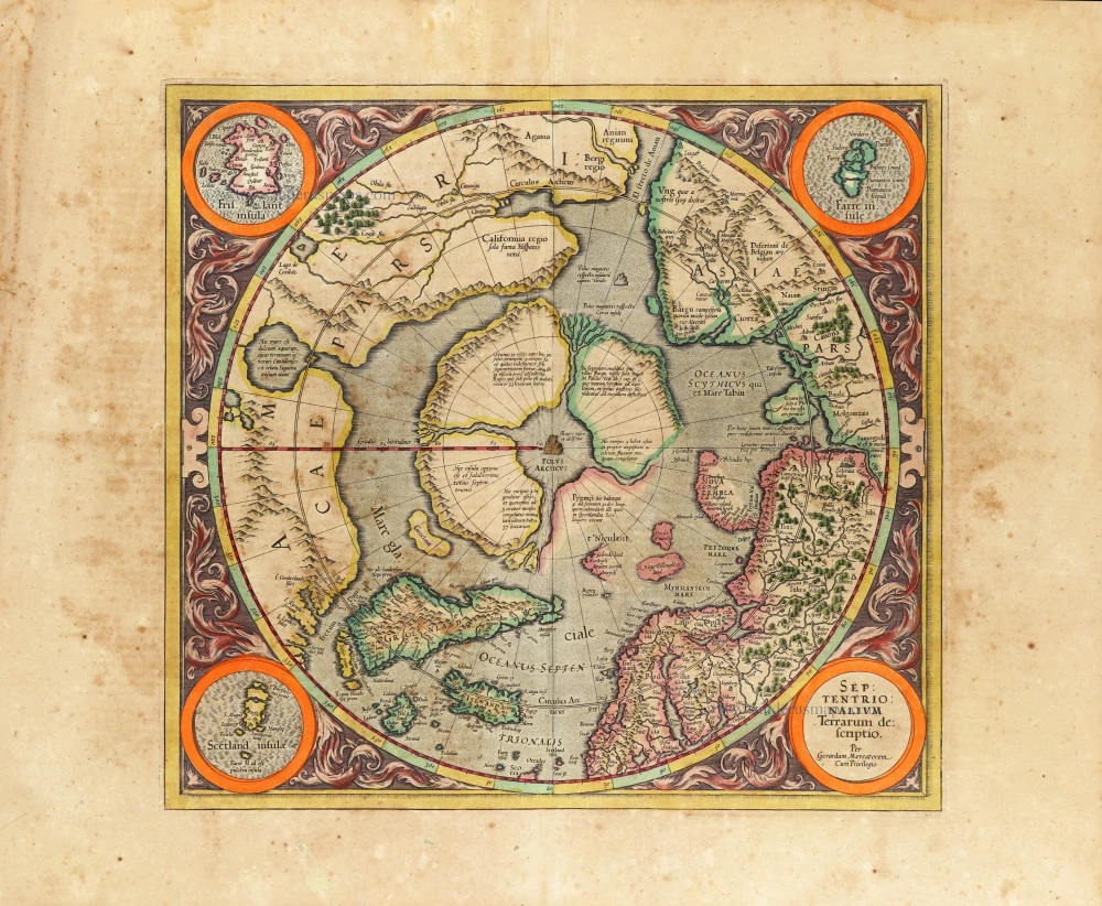 Arctic Region - North Pole, by Gerard Mercator. | Sanderus Antique Maps ...