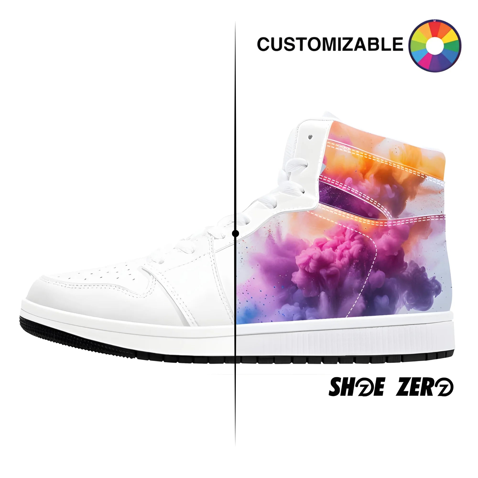 Customizable High-Top Synthetic Leather Sneakers (White)