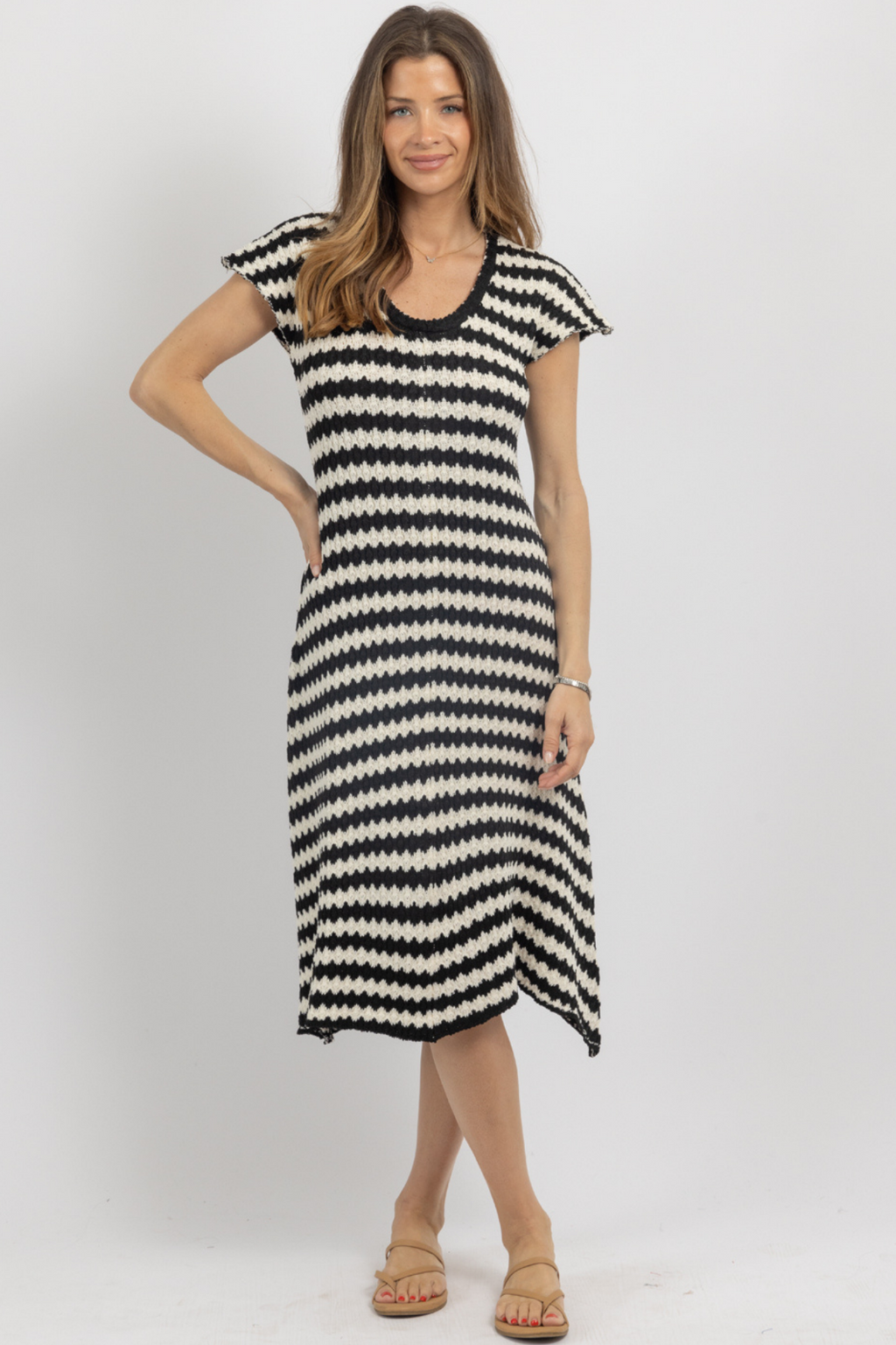 CONTRAST CROCHET CAP SLEEVE DRESS