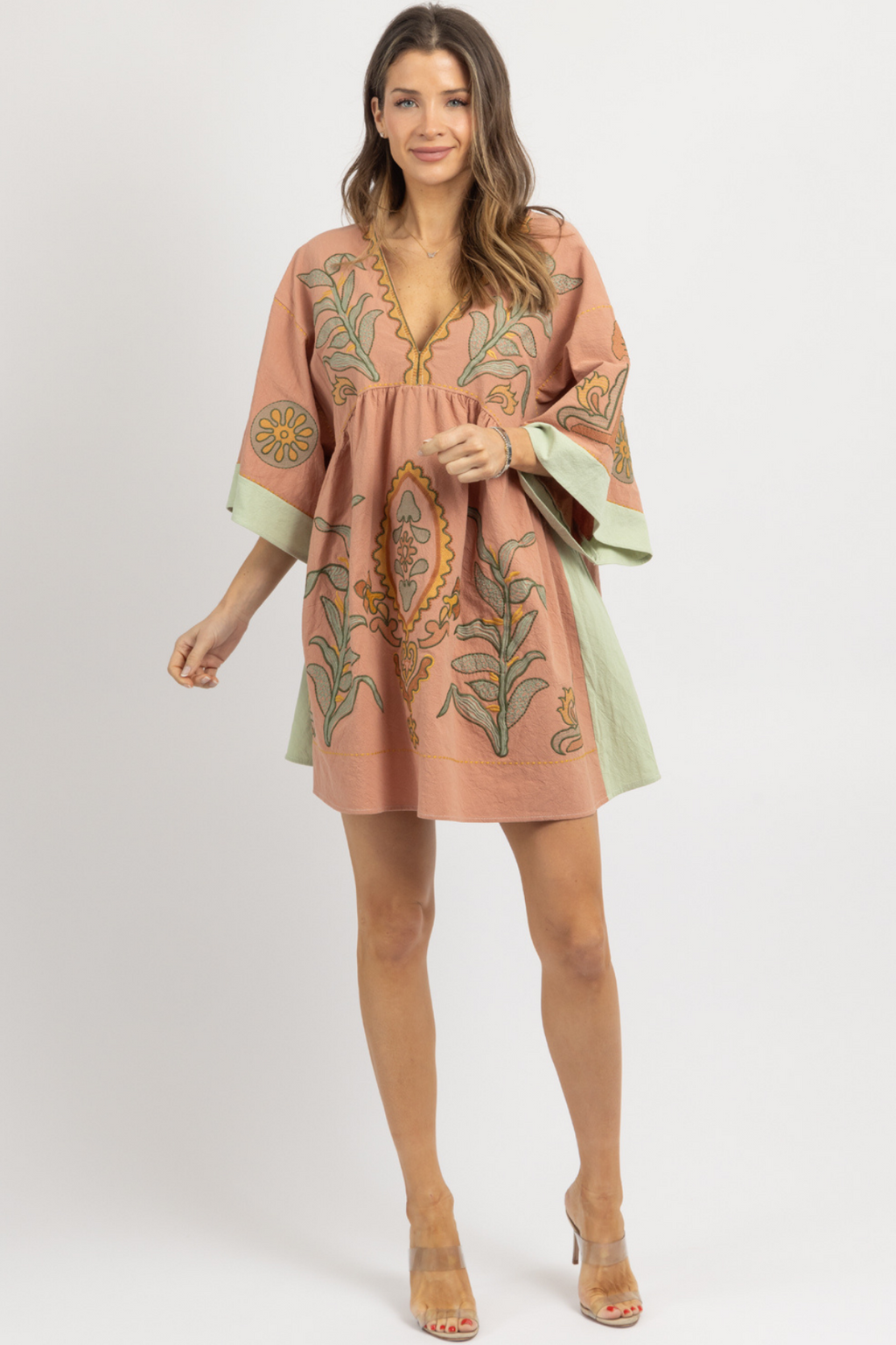 FAY PINK EMBROIDERED MINI DRESS