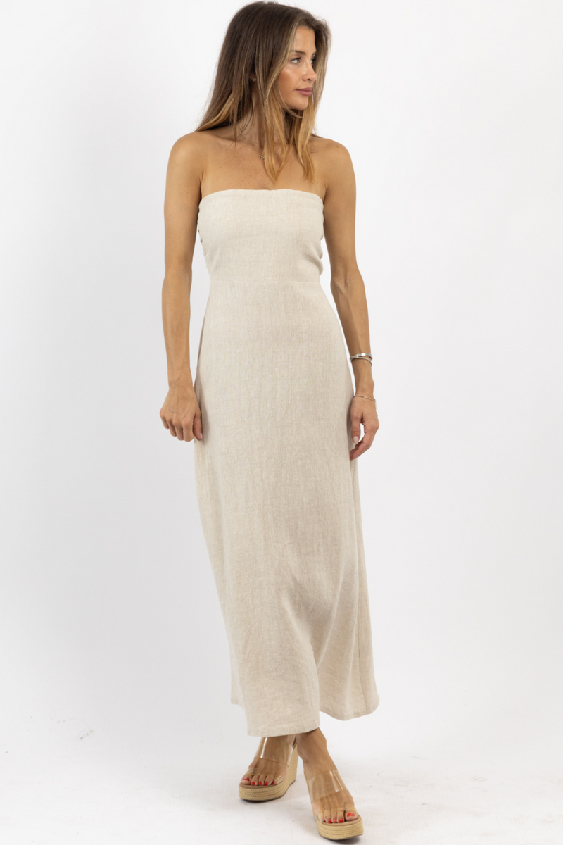 MAREN TAN LINEN MAXI DRESS *BACK IN STOCK*