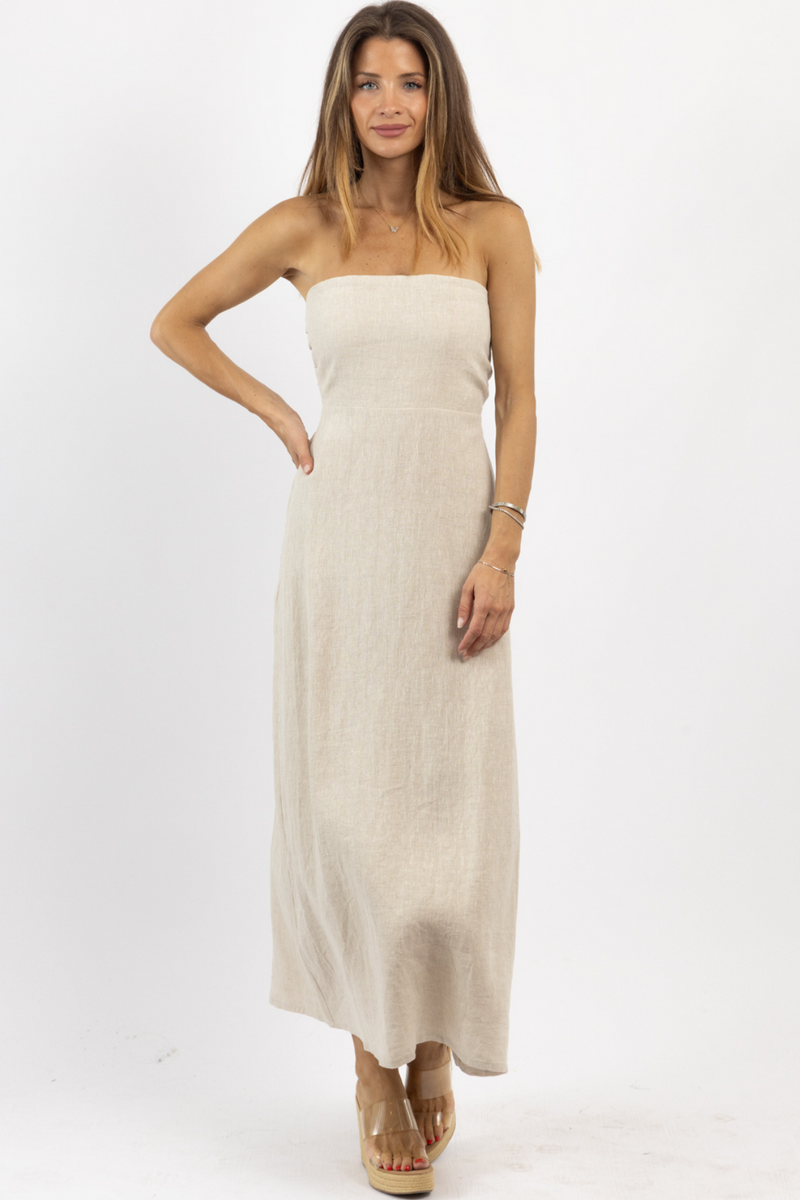 MAREN TAN LINEN MAXI DRESS *BACK IN STOCK*