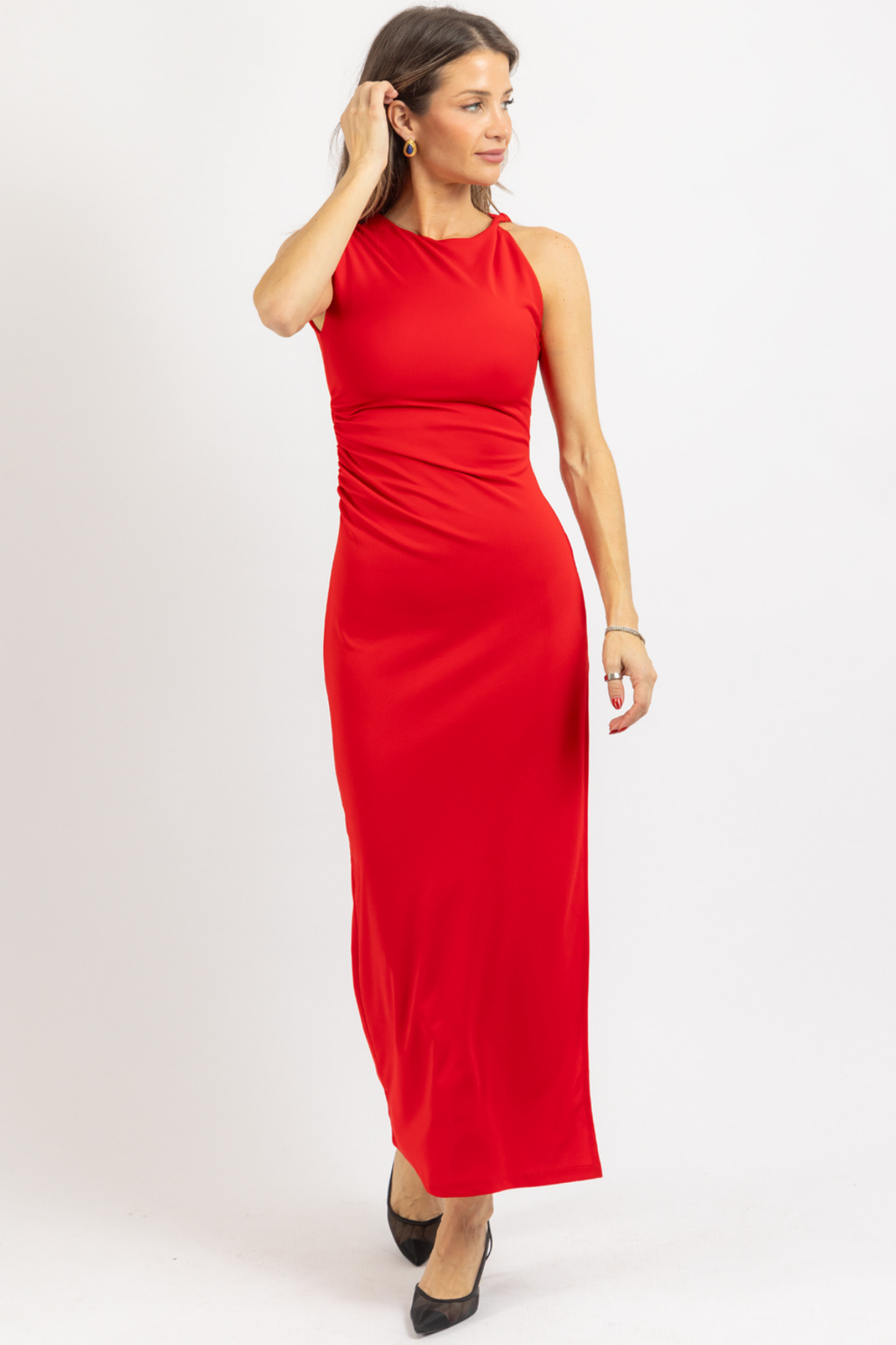 WARRIN RED SHIRRED DRESS