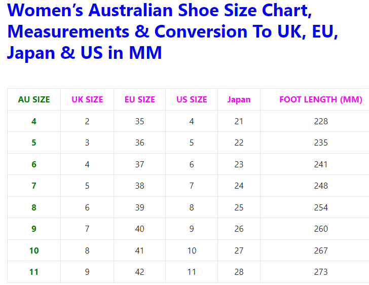 Italian Size Chart Shoes