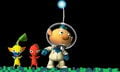 Alph alongside a Red, Blue, and Yellow Pikmin. Due to a glitch, the latter two Pikmin's models have become meshed.