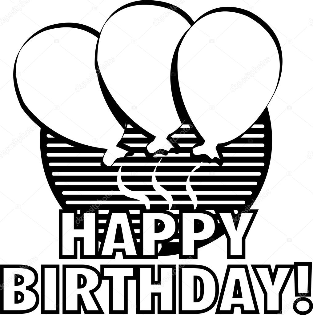 Happy Birthday Balloon Clip Art Black And White