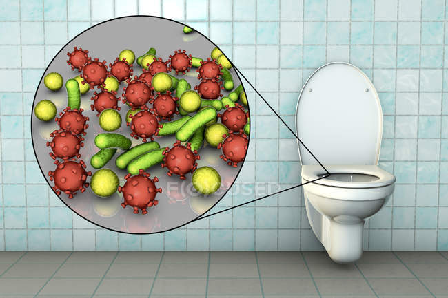 Toilettenmikroben auf verunreinigter Sitzfläche, konzeptionelle digitale Illustration. — Stockfoto