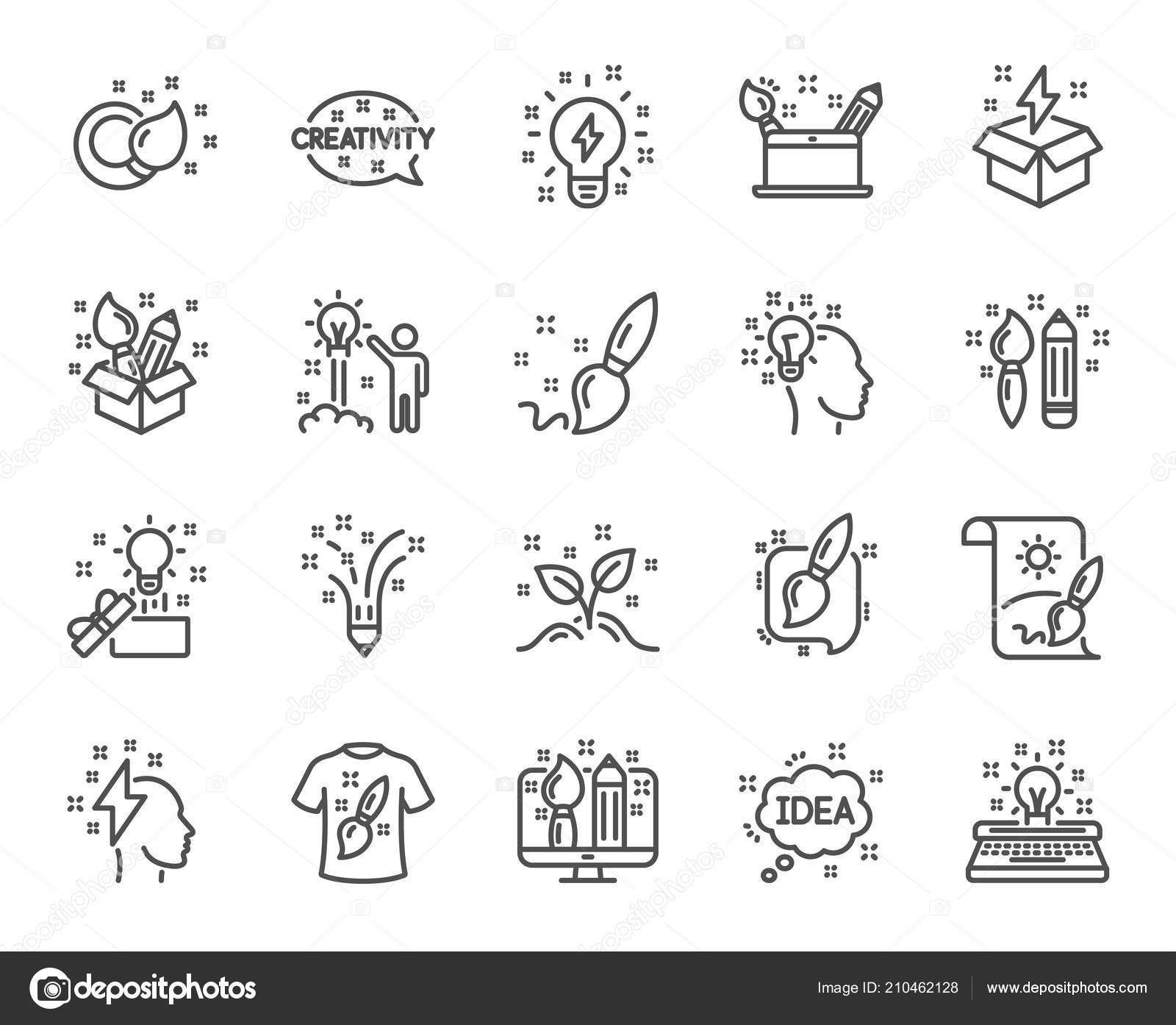 Creativity Line Icons Set Design Idea Inspiration Linear Icons ...