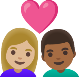 couple with heart: woman, man, medium-light skin tone, medium-dark skin tone emoji