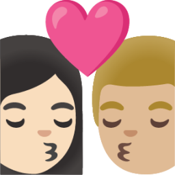 kiss: woman, man, light skin tone, medium-light skin tone emoji