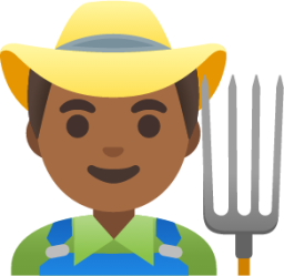 man farmer: medium-dark skin tone emoji