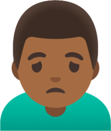 man frowning: medium-dark skin tone emoji