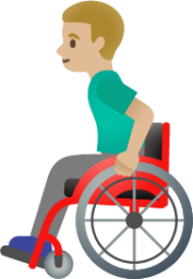 man in manual wheelchair: medium-light skin tone emoji