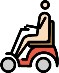 man in motorized wheelchair: light skin tone emoji