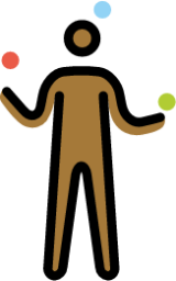 man juggling: medium-dark skin tone emoji