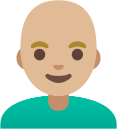 man: medium-light skin tone, bald emoji