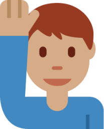 man raising hand: medium skin tone emoji