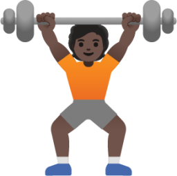 person lifting weights: dark skin tone emoji