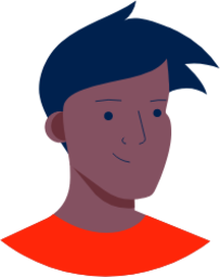 short blue hair brown red shirt illustration