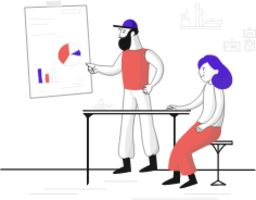 teaching people man woman presenting desk office work illustration