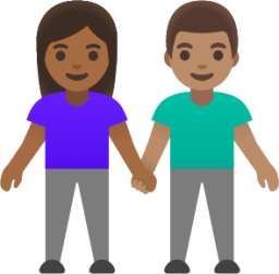 woman and man holding hands: medium-dark skin tone, medium skin tone emoji