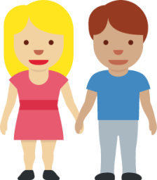 woman and man holding hands: medium-light skin tone, medium skin tone emoji