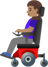 woman in motorized wheelchair: medium skin tone emoji