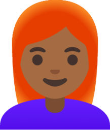 woman: medium-dark skin tone, red hair emoji