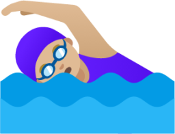 woman swimming: medium-light skin tone emoji