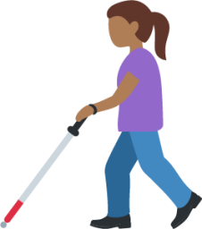 woman with white cane: medium-dark skin tone emoji