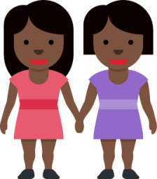 women holding hands: dark skin tone emoji