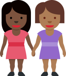 women holding hands: dark skin tone, medium-dark skin tone emoji