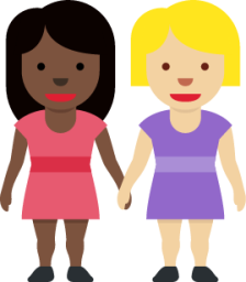 women holding hands: dark skin tone, medium-light skin tone emoji