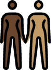 women holding hands: dark skin tone, medium skin tone emoji