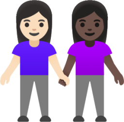 women holding hands: light skin tone, dark skin tone emoji