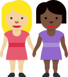 women holding hands: medium-light skin tone, dark skin tone emoji