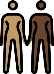 women holding hands: medium skin tone, dark skin tone emoji