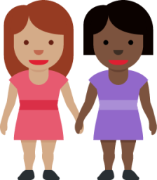 women holding hands: medium skin tone, dark skin tone emoji