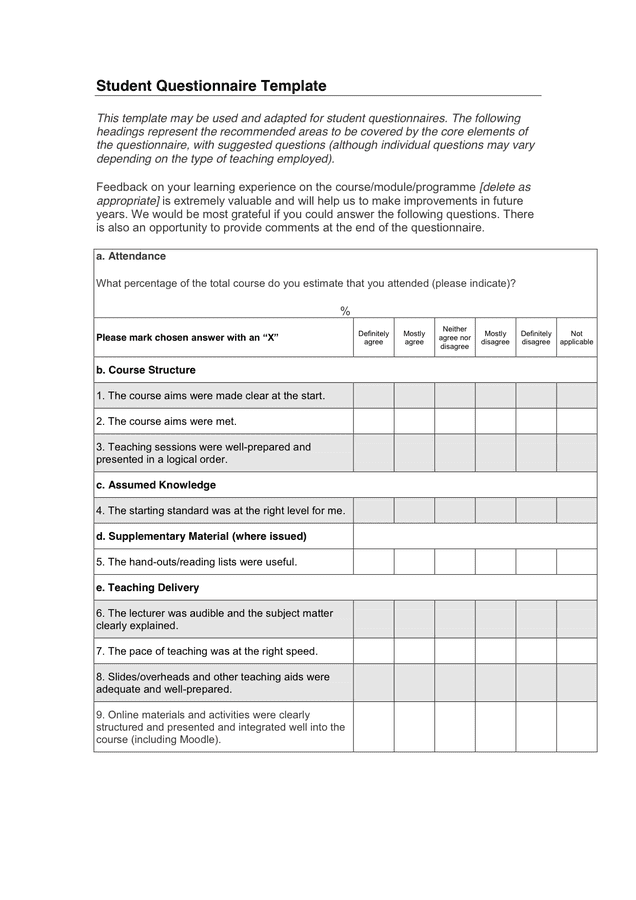 Questionnaire Template Word