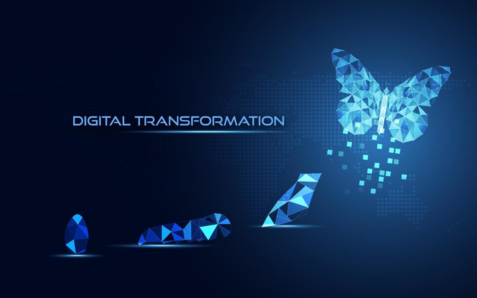 Abstract Business digital transformation innovative of butterfly life cycle evolution blue background vector