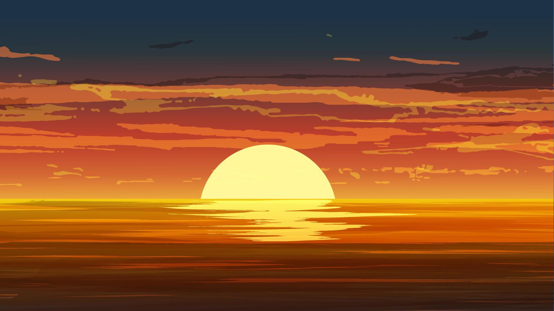 Ocean sunset with orange sky 4597141 Vector Art at Vecteezy