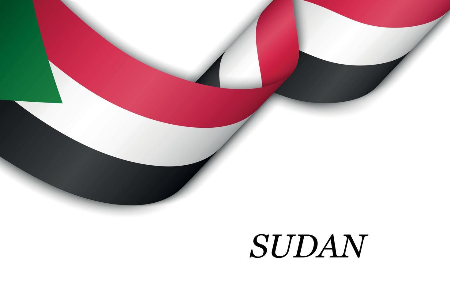 Waving ribbon or banner with flag of Sudan. vector