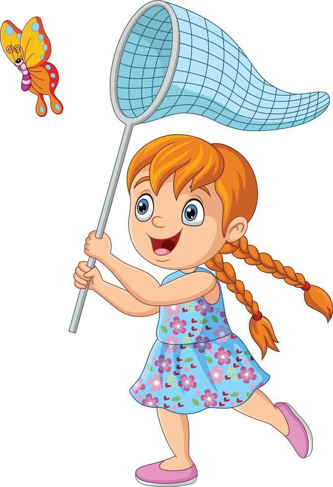 Cartoon little girl catching a butterfly vector