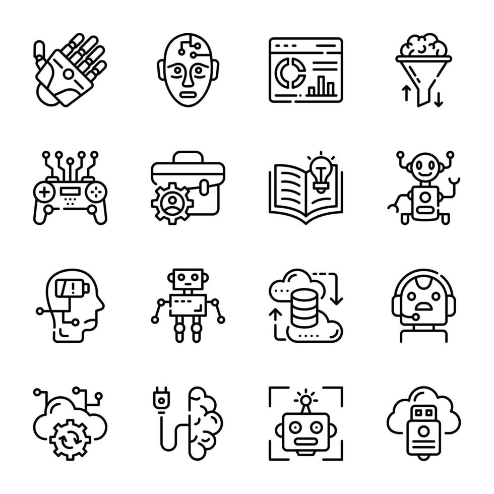 Pack of AI and Robot Technology Outline Icons vector