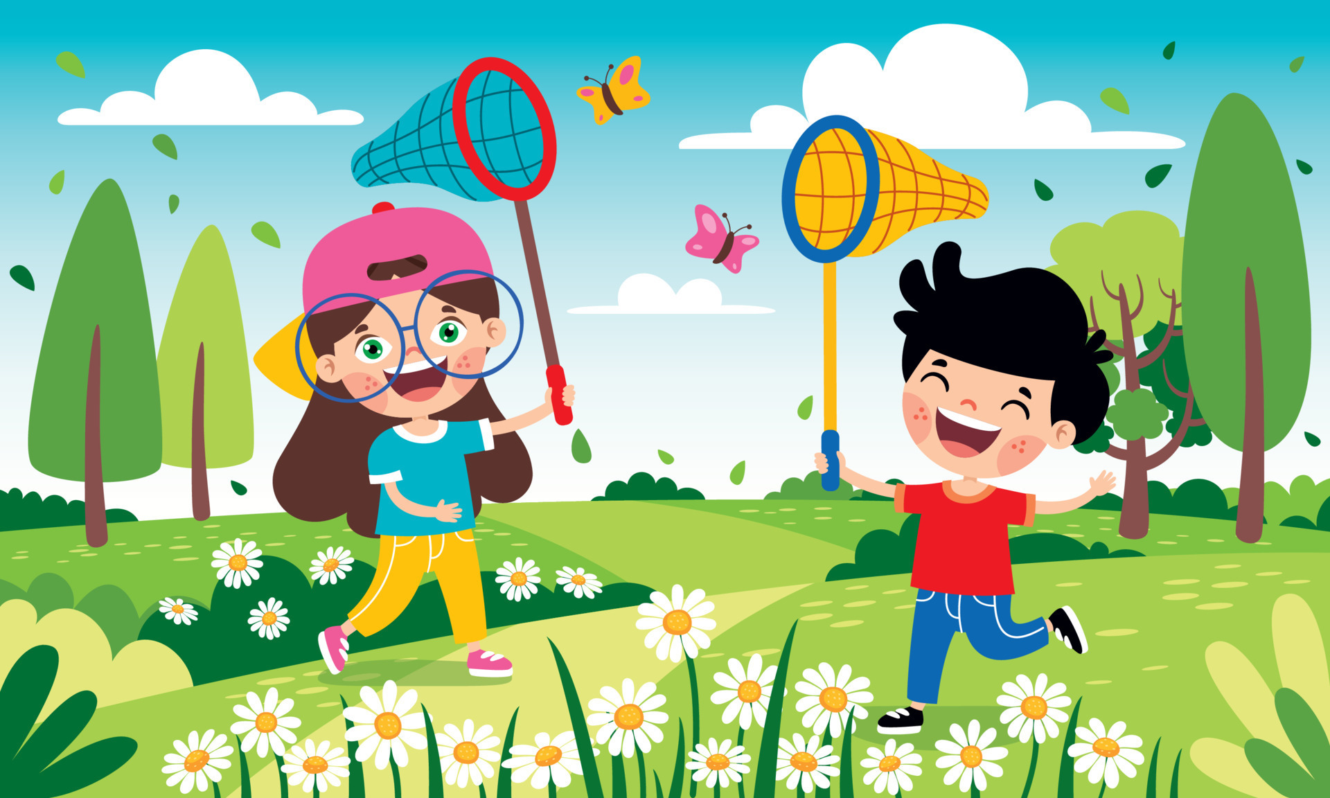 Spring Season With Cartoon Children 13474090 Vector Art at Vecteezy