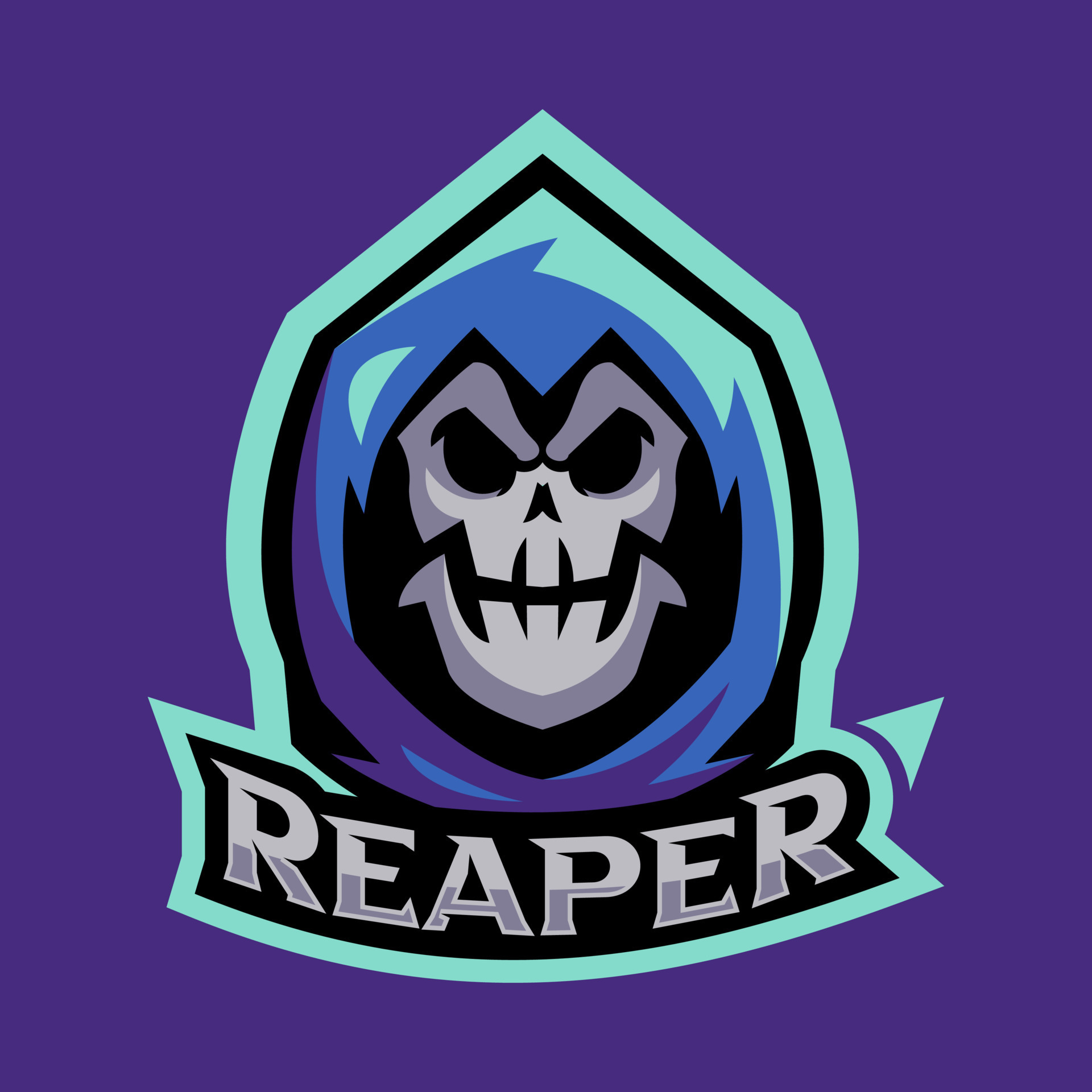 grim reaper face mascot logo. reaper text. esport, gaming, skull ...