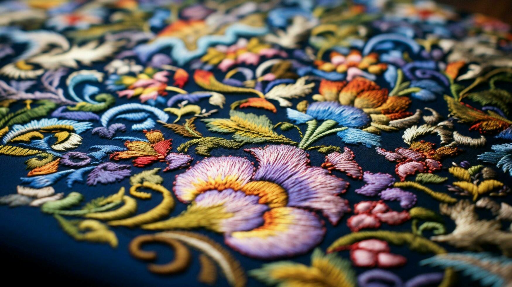 woven wool textile with ornate embroidery pattern photo