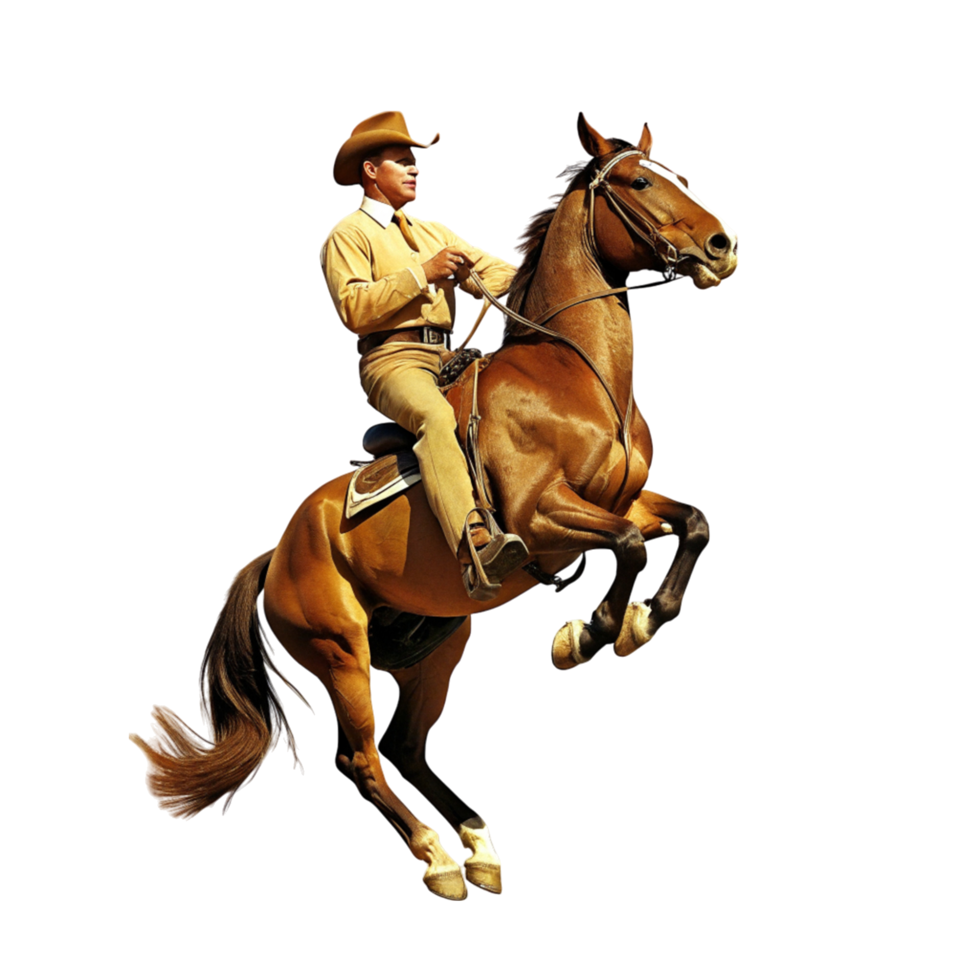 AI generated horseback riding with rider on rearing horse- 38124419 PNG